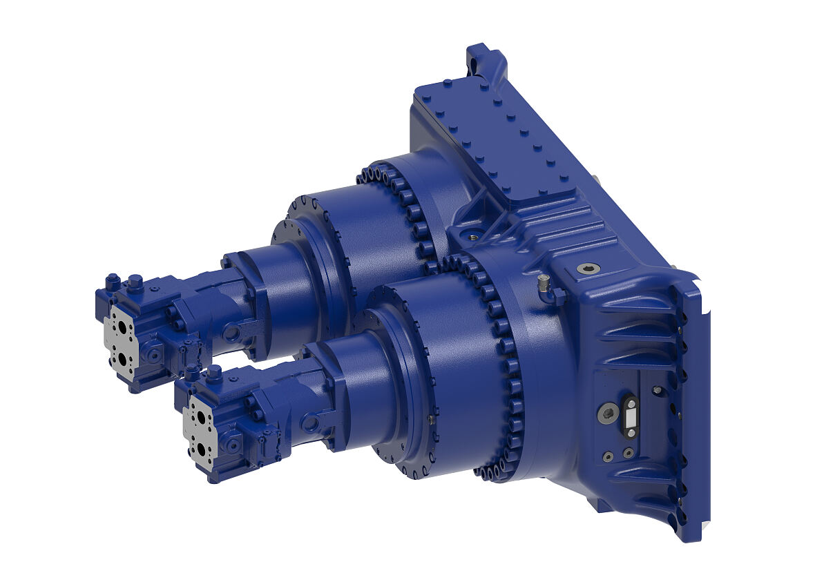 Das neue Doppelturmgetriebe HYDROTRAC GMR 3360 ist eine kompakte Lösung für Schredder mit zwei Wellen.