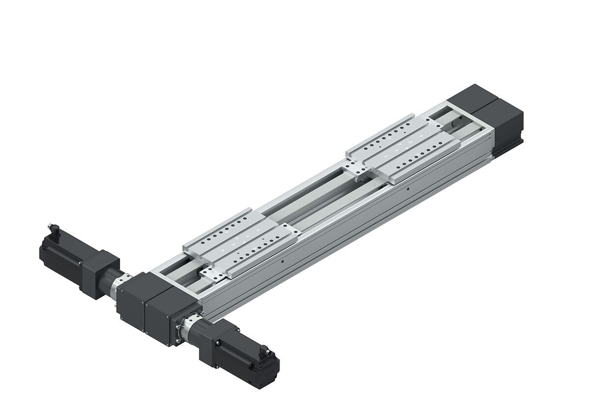 Große Nutzlasten dynamisch und präzise bewegen: Das performante Compactmodul mit Riemenantrieb CKR-280 verkürzt die Taktzeit durch zwei individuell verfahrbare Tischteile. 
